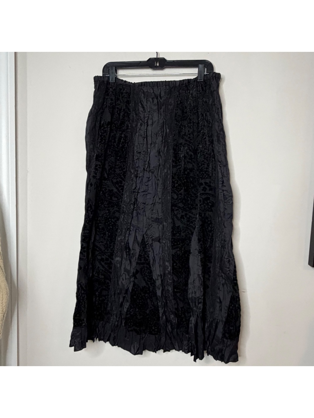 Y2K Whimsigoth black velvet crinkle paisley lace maxi skirt gothic witchy